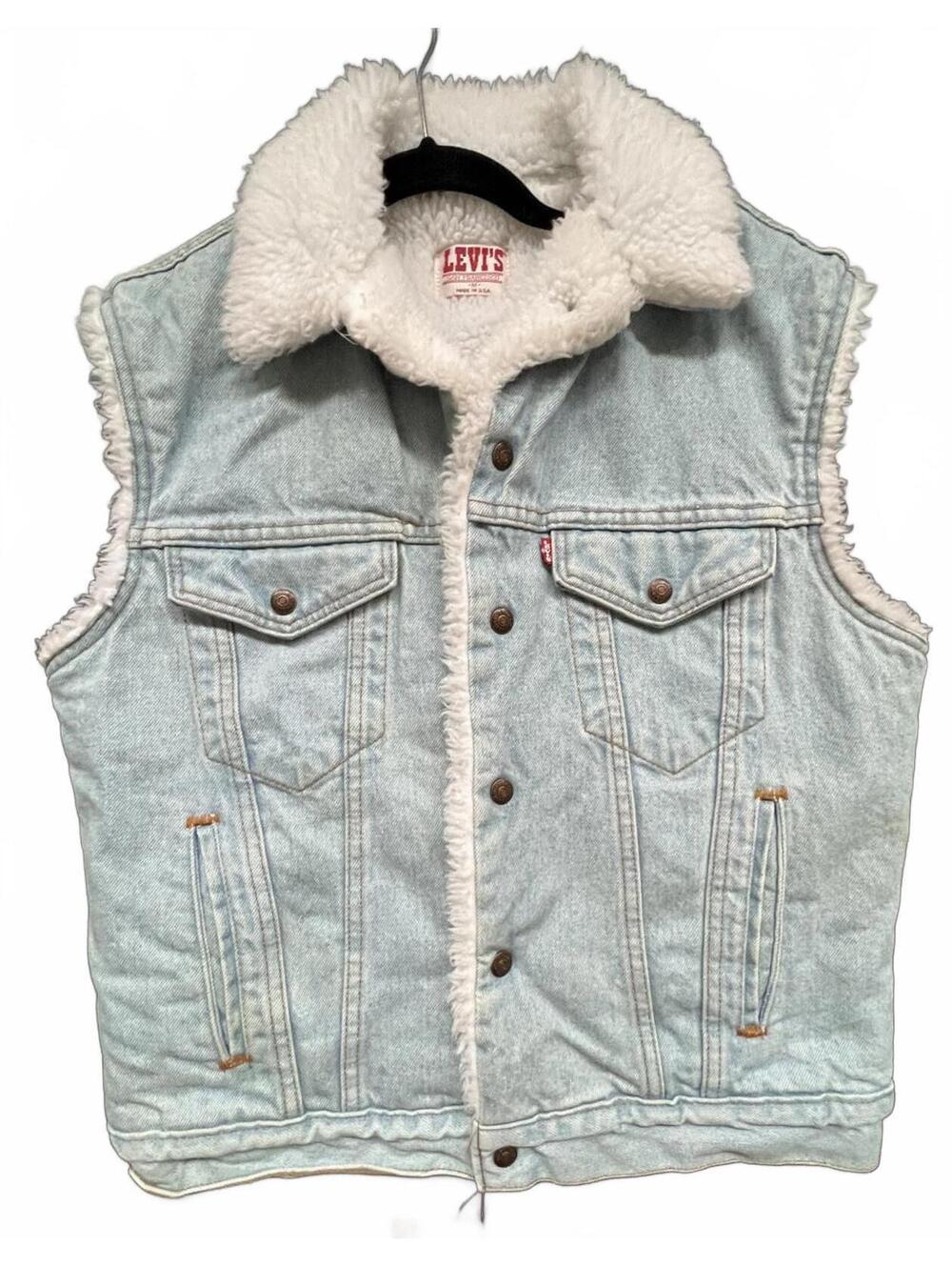 Levi's Denim Vest Light Wash Sherpa Lined Vintage Made in USA Medium